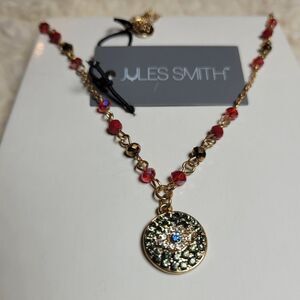 Jules Smith Gold and Red Beaded Evil Eye Necklace